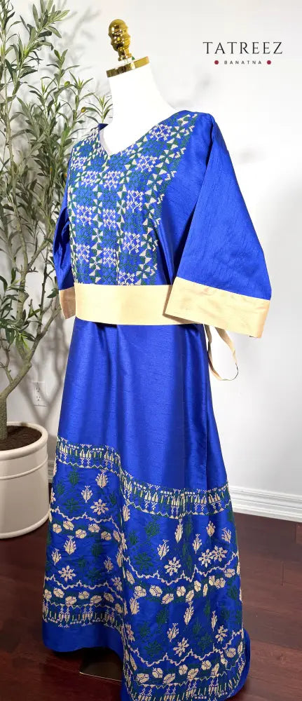 Horea Elegant Handmade Palestinian Thobe in Royal Blue with Traditional Tatreez Embroidery Clothing & Wearables