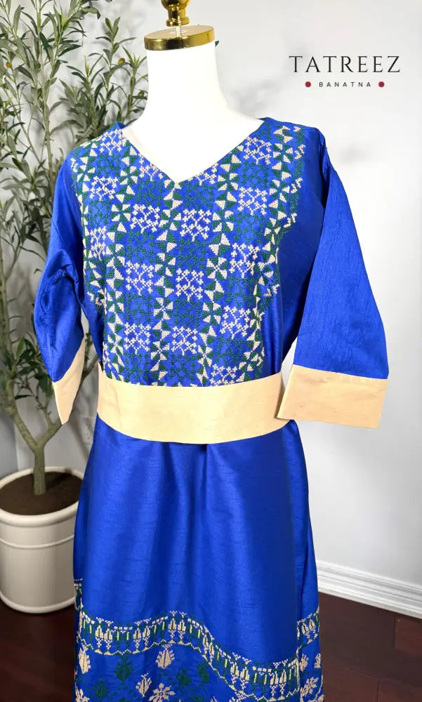 Horea Elegant Handmade Palestinian Thobe in Royal Blue with Traditional Tatreez Embroidery Clothing & Wearables