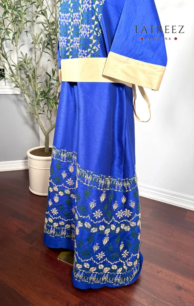 Horea Elegant Handmade Palestinian Thobe in Royal Blue with Traditional Tatreez Embroidery Clothing & Wearables