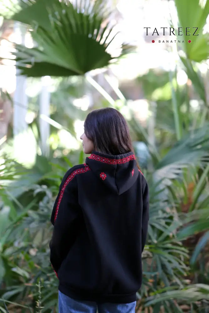 Jana - Paradise: Trendy Hoodie with Stunning handmade Red Embroidery Clothing & Wearables