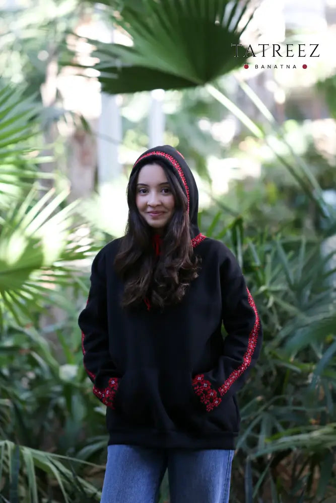 Jana - Paradise: Trendy Hoodie with Stunning handmade Red Embroidery Clothing & Wearables