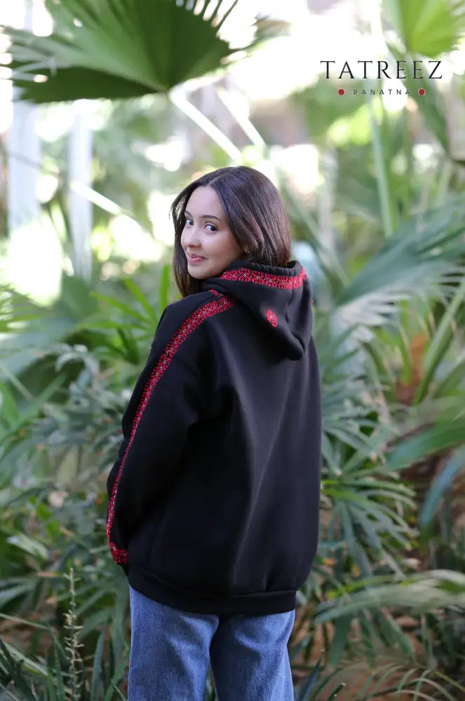Jana - Paradise: Trendy Hoodie with Stunning handmade Red Embroidery Clothing & Wearables