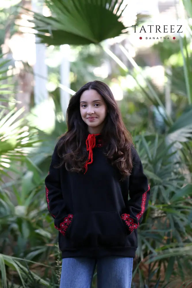 Jana - Paradise: Trendy Hoodie with Stunning handmade Red Embroidery Clothing & Wearables