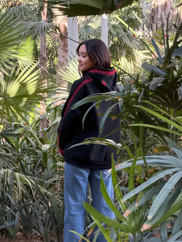 Jana - Paradise: Trendy Hoodie with Stunning handmade Red Embroidery Clothing & Wearables