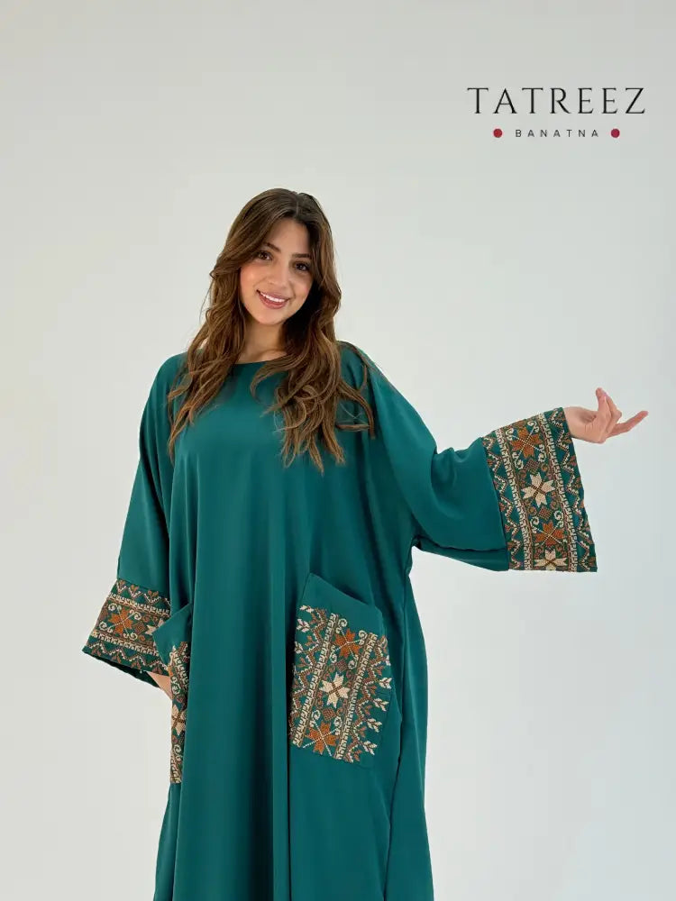 Lara: Elegant Handmade Abaya with Palestinian Motifs - Shop Now! One size Clothing & Wearables