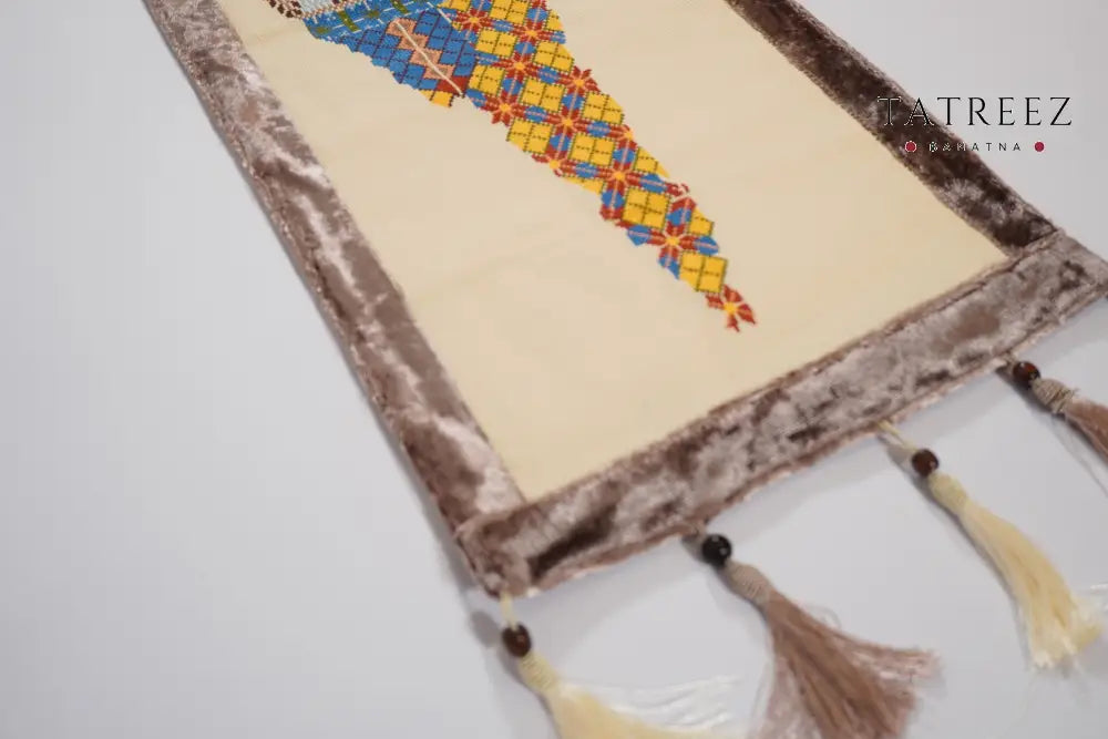 Large Embroidered Palestine Map Wall Hanging | Handmade Art Accessories