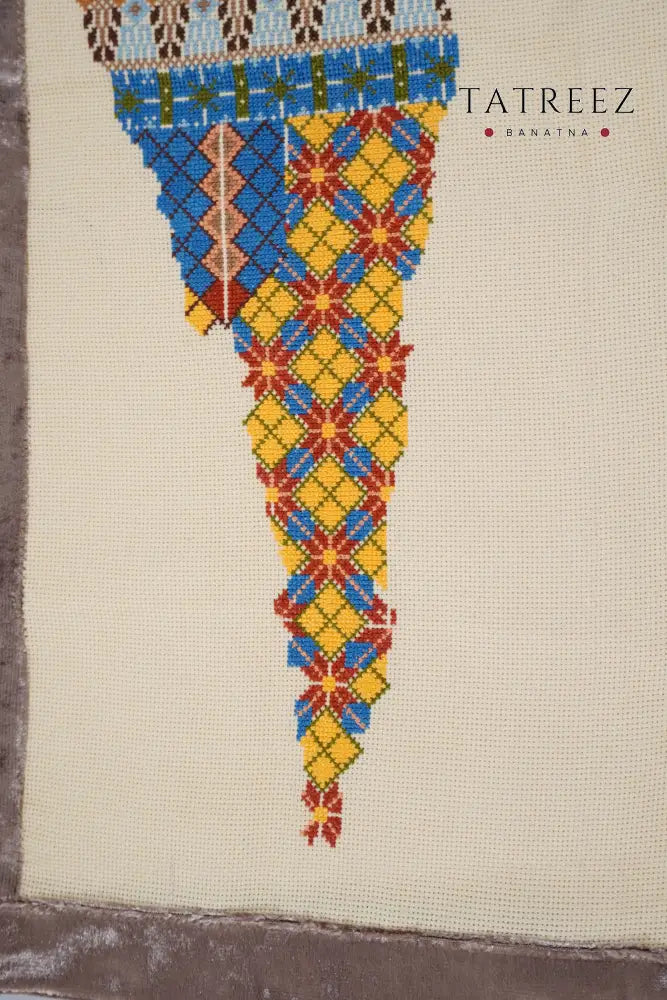 Large Embroidered Palestine Map Wall Hanging | Handmade Art Accessories