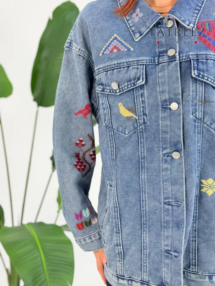 Legacy Embroidered Denim Jacket - A Modern Blend of Palestinian Tradition Clothing & Wearables