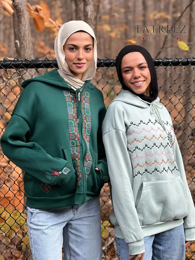 Unique Medium Light Green Hoodie with Kofea Design and Palestinian Map - Celebrate Heritage - Clothing & Wearables