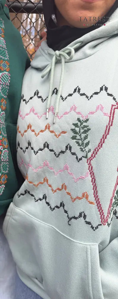 Unique Medium Light Green Hoodie with Kofea Design and Palestinian Map - Celebrate Heritage - Clothing & Wearables