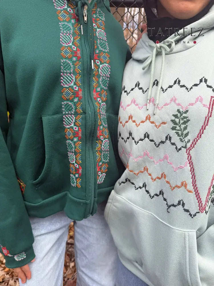 Unique Medium Light Green Hoodie with Kofea Design and Palestinian Map - Celebrate Heritage - Clothing & Wearables