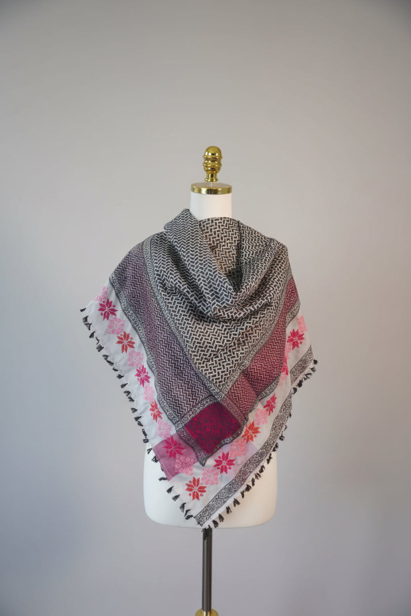 Elegant Light Pink Kofea with Handmade Tatreez Embroidery Accessories