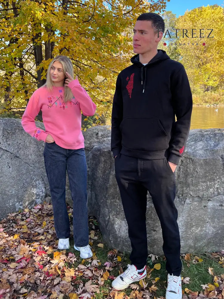 Light Pink Sweatshirt with Beautiful Palestinian Embroidery – A Modern Take on Heritage Clothing & Wearables