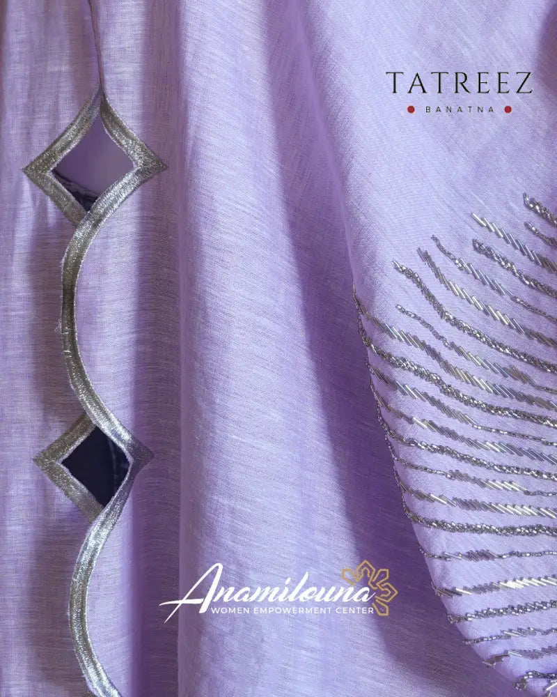 Light Lilac Linen Abaya / Bisht – Hand-Embroidered Silver Beads | Free Size One size Clothing & Wearables