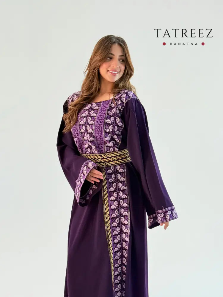 Handmade Lilac Thobe/Abaya in Crepe Georgette - Tatreez Banatna Design One size Clothing & Wearables