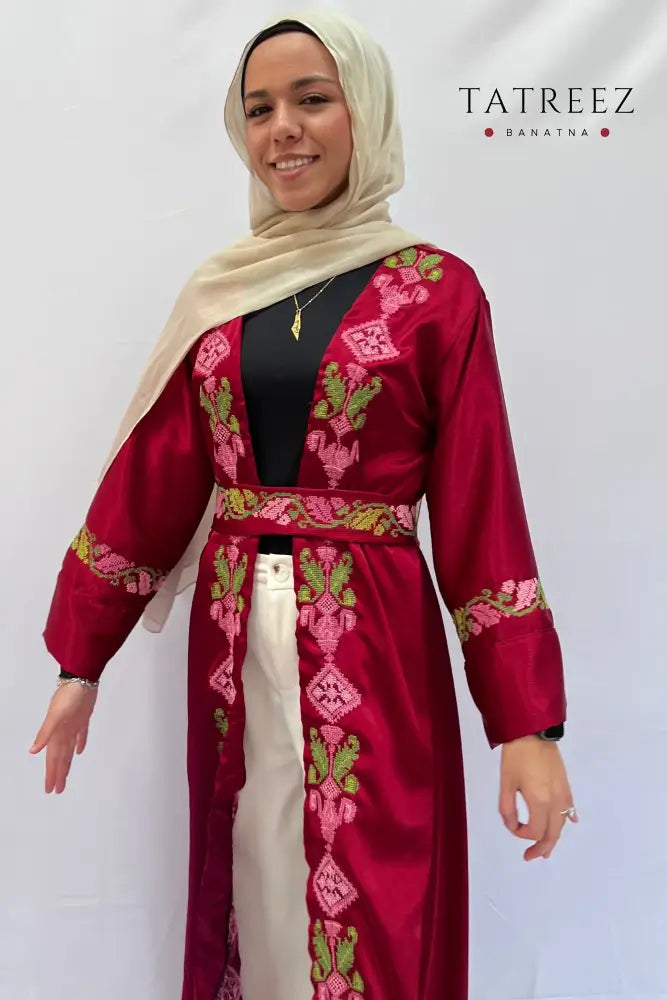 Elegant Handmade Linen Abaya Robe with Palestinian Embroidery - Custom Sizes Available One size Clothing & Wearables