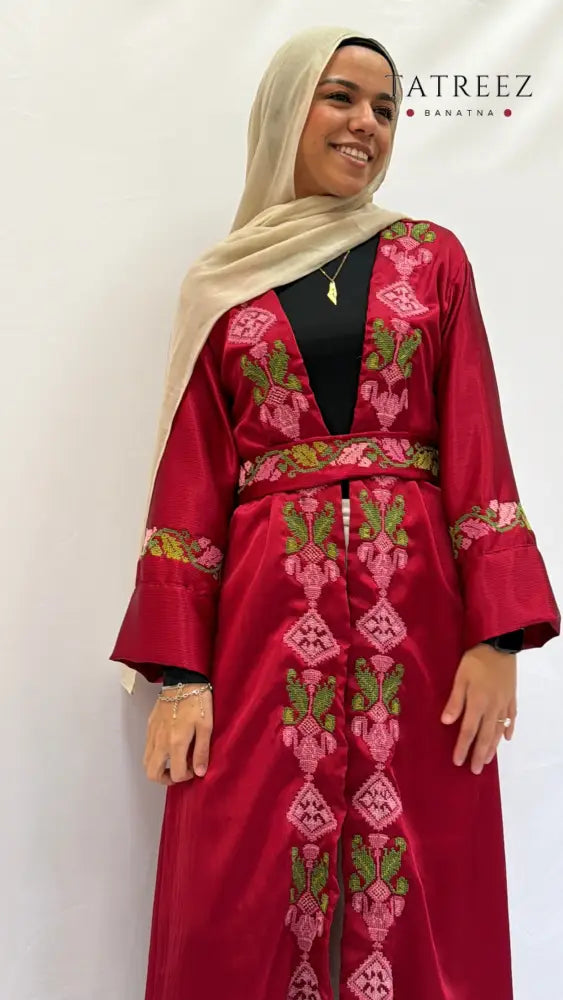 Elegant Handmade Linen Abaya Robe with Palestinian Embroidery - Custom Sizes Available One size Clothing & Wearables