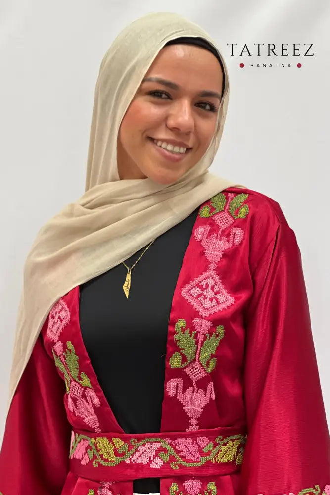 Elegant Handmade Linen Abaya Robe with Palestinian Embroidery - Custom Sizes Available One size Clothing & Wearables
