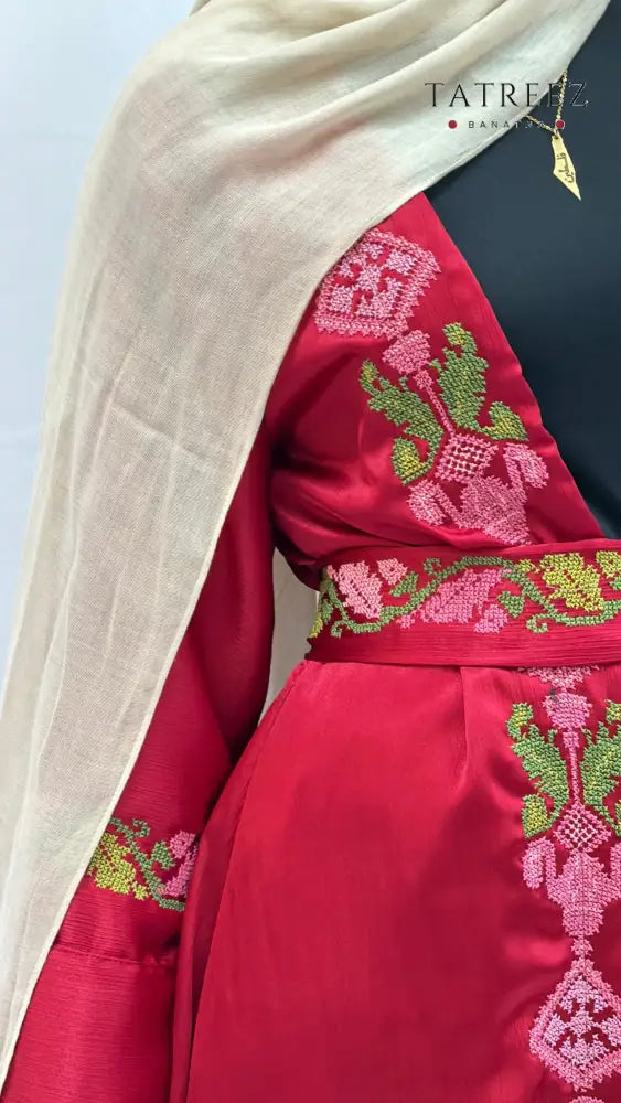 Elegant Handmade Linen Abaya Robe with Palestinian Embroidery - Custom Sizes Available One size Clothing & Wearables