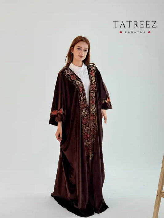 Luxurious Brown Mokhmal Abaya/Bisht with Handmade Embroidery Brown Clothing & Wearables