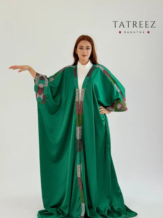 Luxurious Emerald Green Kadeena on Satin Bisht with Exquisite Handmade Embroidery Dark Green Clothing & Wearables