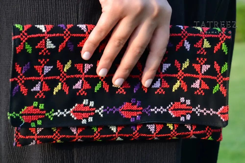 Majesty Clutch | Stunning Hand Embroidered Black Abaya with Red Belt’ Accessories