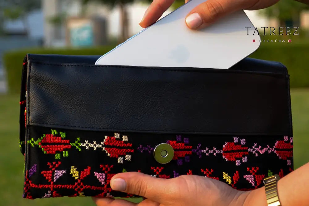 Majesty Clutch | Stunning Hand Embroidered Black Abaya with Red Belt’ Accessories