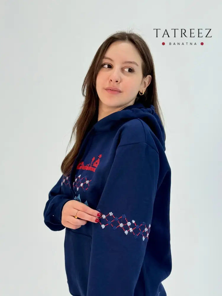 Navy Hoodie with Palestinian Embroidery | Handmade | فلسطيني وافتخر Clothing & Wearables