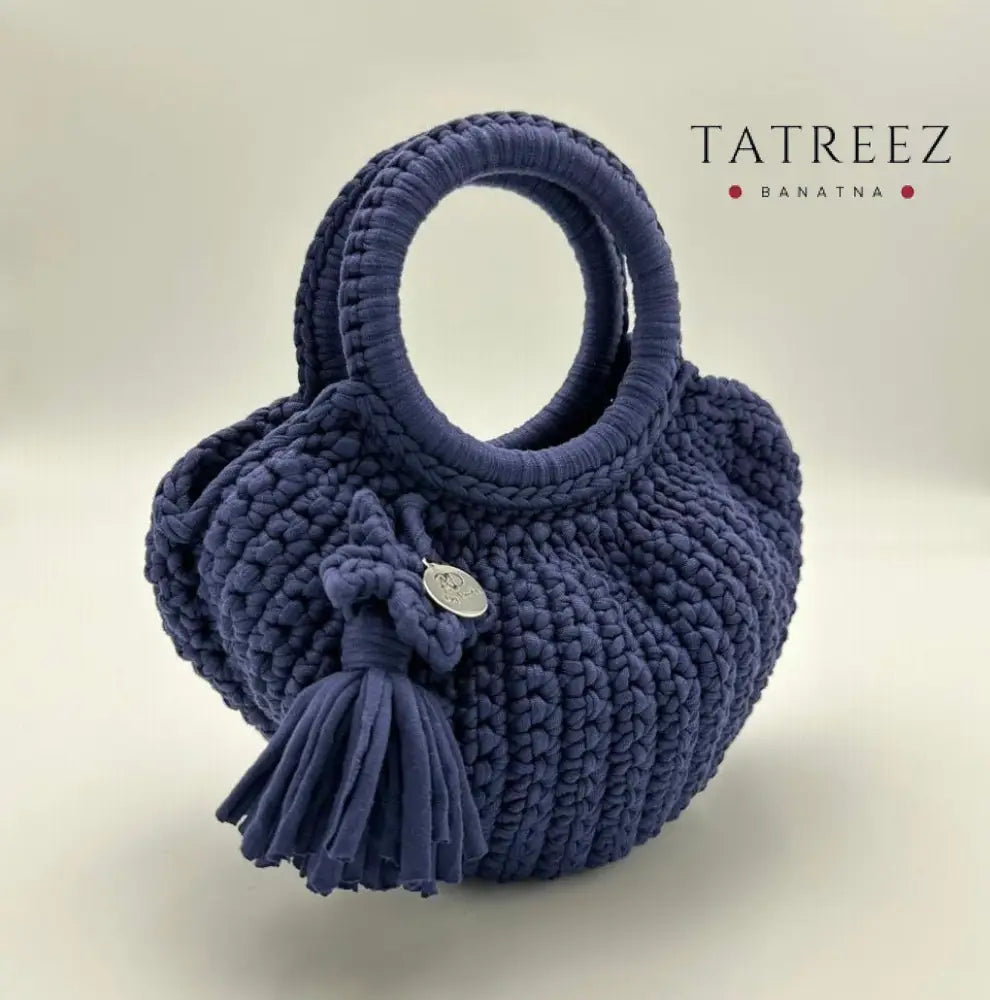 Navy Petal: Handmade Crochet Clutch with Floral Accent by Rand Sac by Randa Accessories