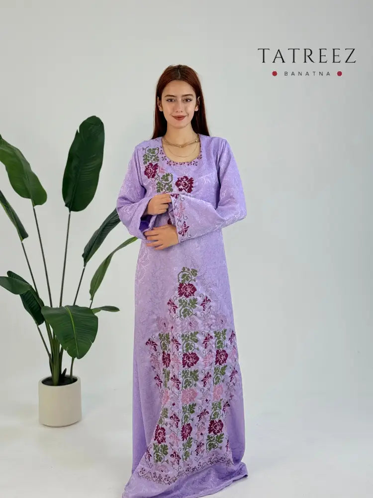 Nour - Light: Enchanting Lilac Abaya with Exquisite Floral Embroidery One size Clothing & Wearables