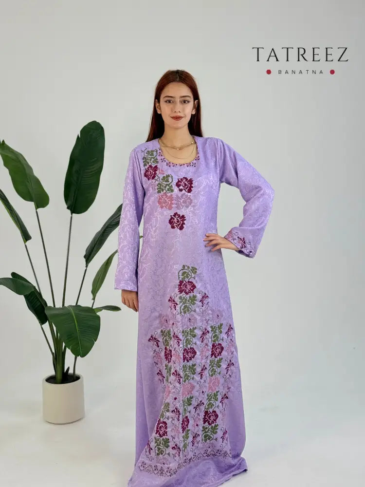 Nour - Light: Enchanting Lilac Abaya with Exquisite Floral Embroidery One size Clothing & Wearables