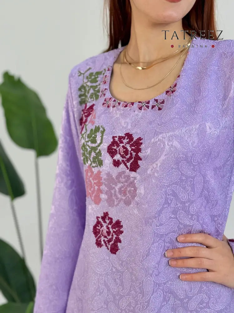 Nour - Light: Enchanting Lilac Abaya with Exquisite Floral Embroidery One size Clothing & Wearables