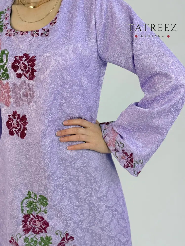 Nour - Light: Enchanting Lilac Abaya with Exquisite Floral Embroidery One size Clothing & Wearables