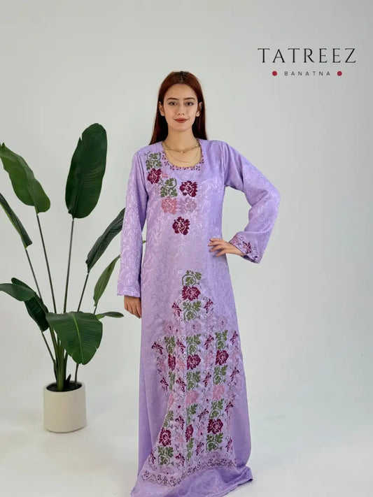 Nour - Light: Enchanting Lilac Abaya with Exquisite Floral Embroidery One size Clothing & Wearables