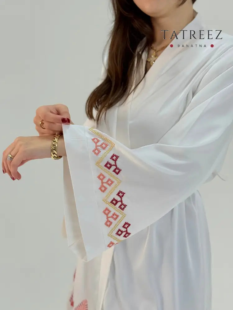 Palestinian Bride Robe with Tatreez Embroidery | Handmade Silk Bridal Thoub Clothing & Wearables