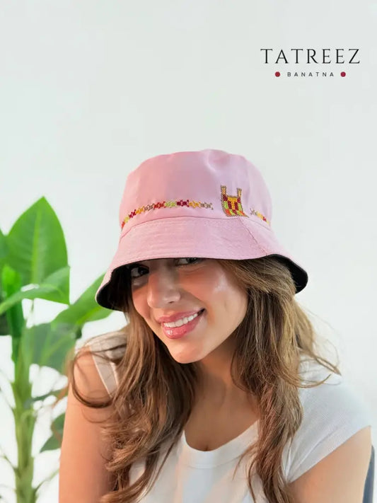 Handmade Peach/Pink Bucket Hat with TB Logo and Simple Embroidery Bright Pink Clothing & Wearables