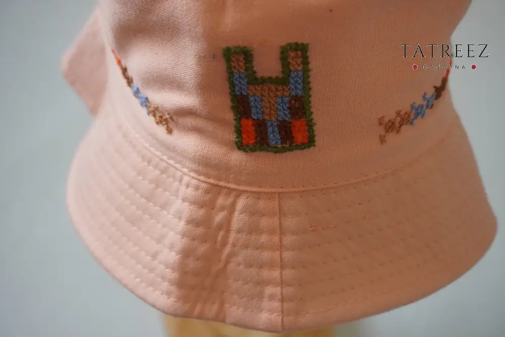 Handmade Peach/Pink Bucket Hat with TB Logo and Simple Embroidery Clothing & Wearables