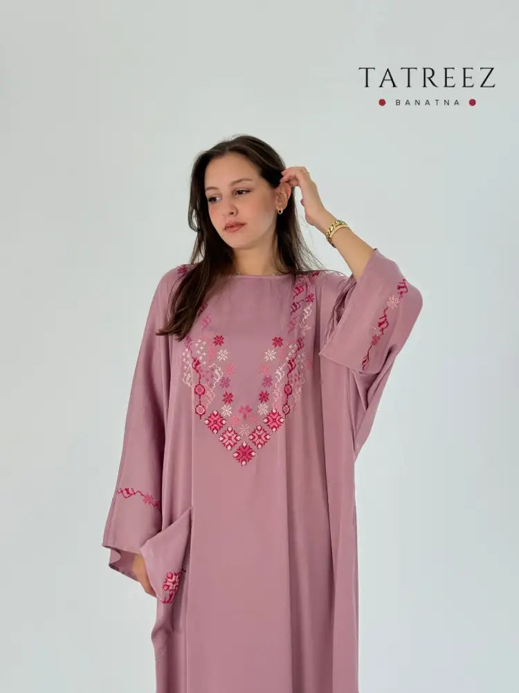 Elegant Handmade Pink Abaya in Soft Silk with Classy Embroidery One size Clothing & Wearables