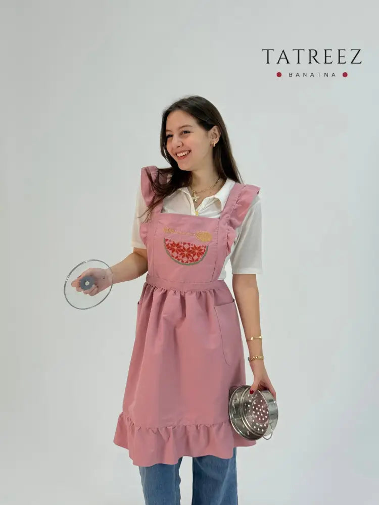 Pink Waterproof Apron with Embroidered Watermelon | Handmade Clothing & Wearables