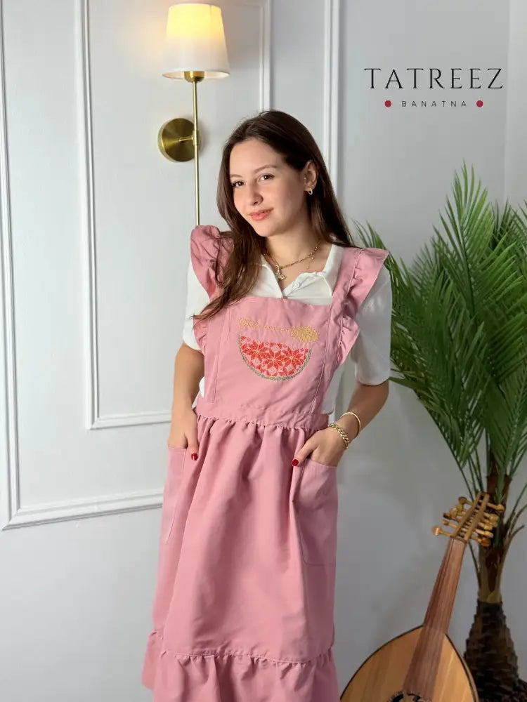 Pink Waterproof Apron with Embroidered Watermelon | Handmade Clothing & Wearables