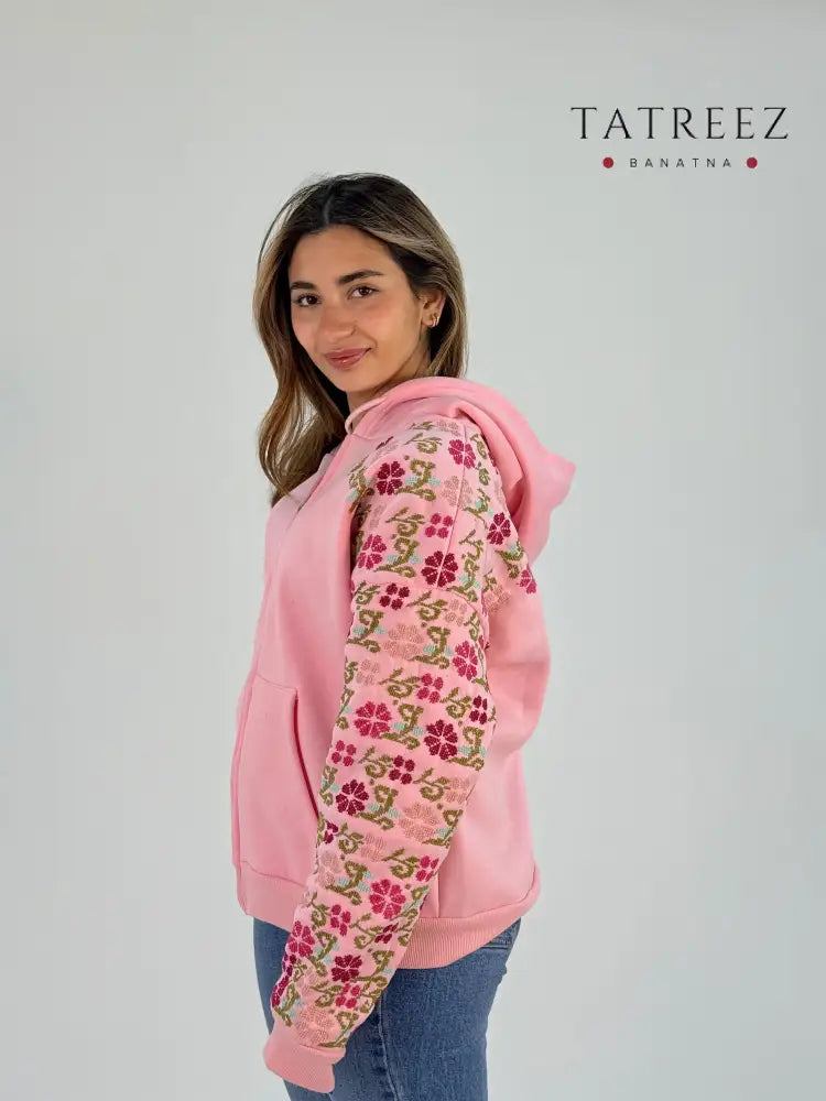 Unique Handmade Pink Hoodie with Beautiful Embroidered Flowers Clothing & Wearables