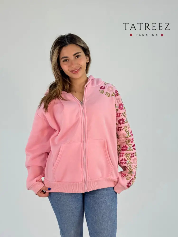 Unique Handmade Pink Hoodie with Beautiful Embroidered Flowers Clothing & Wearables