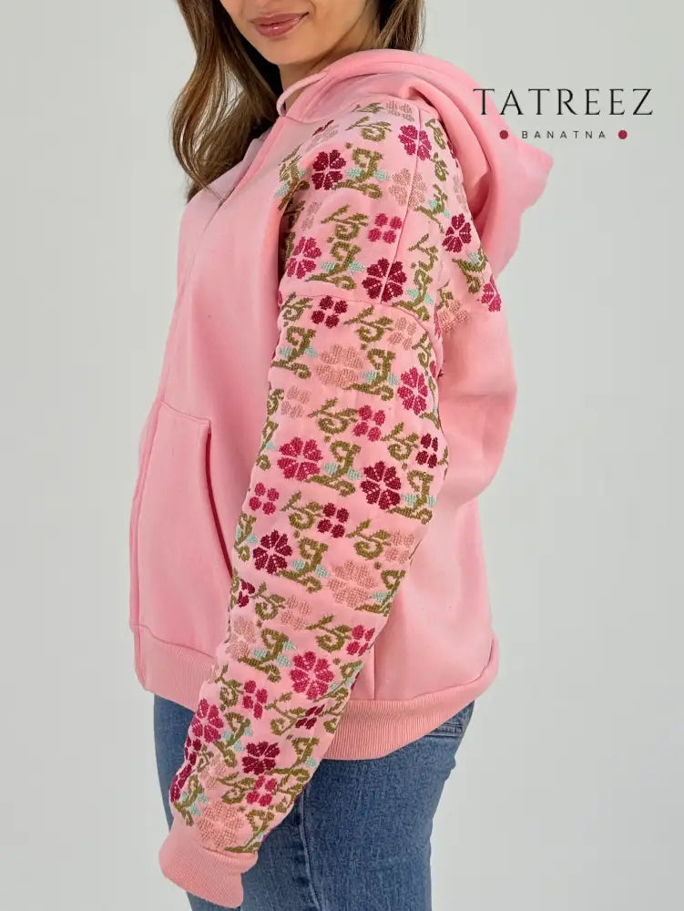 Unique Handmade Pink Hoodie with Beautiful Embroidered Flowers Clothing & Wearables