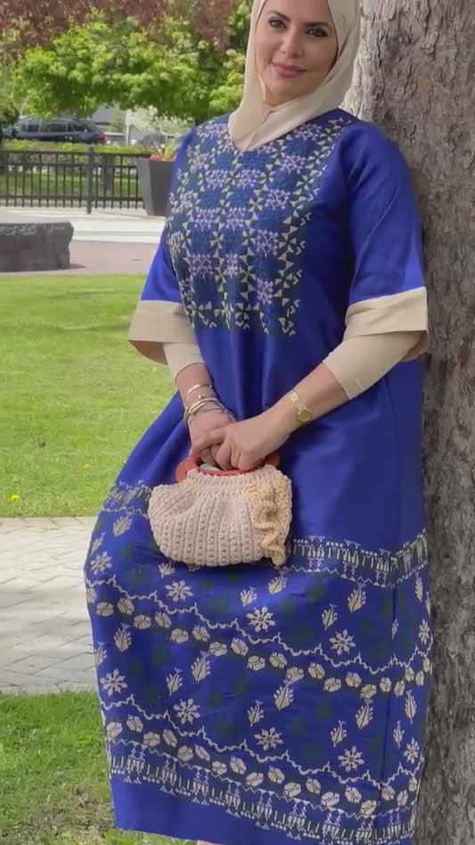 Horea Royal Blue Palestinian Thobe – Handmade Traditional Tatreez