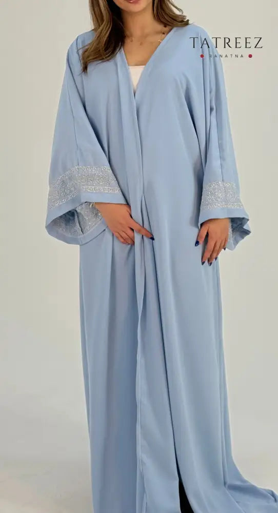 Princess Light Baby Blue Abaya with Silver Handmade Embroidery One size Clothing & Wearables