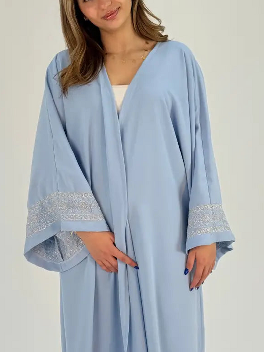 Princess Light Baby Blue Abaya with Silver Handmade Embroidery One size Clothing & Wearables