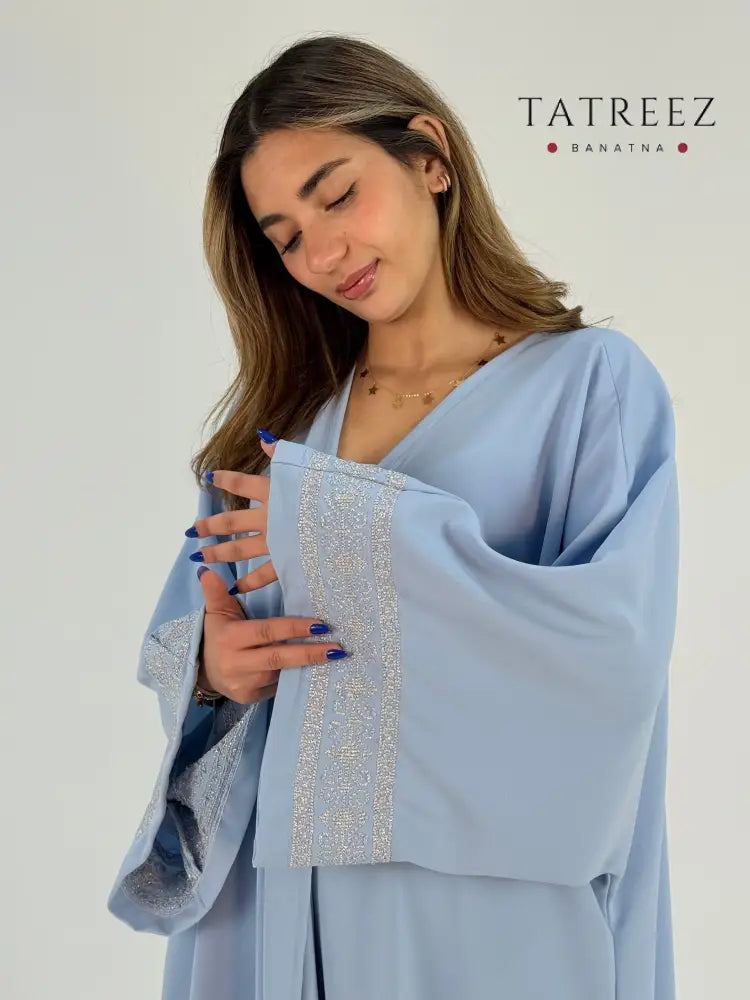 Princess Light Baby Blue Abaya with Silver Handmade Embroidery One size Clothing & Wearables