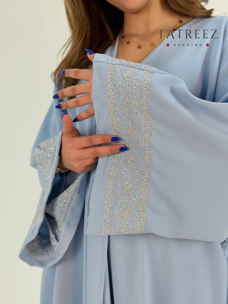 Princess Light Baby Blue Abaya with Silver Handmade Embroidery One size Clothing & Wearables