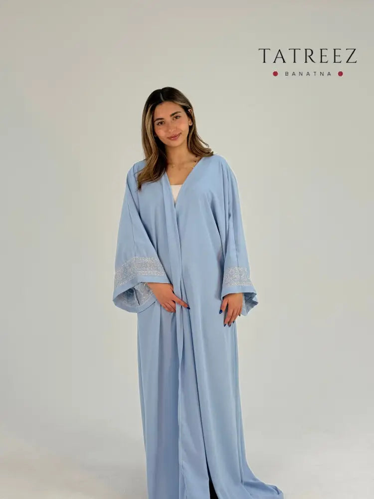 Princess Light Baby Blue Abaya with Silver Handmade Embroidery One size Clothing & Wearables