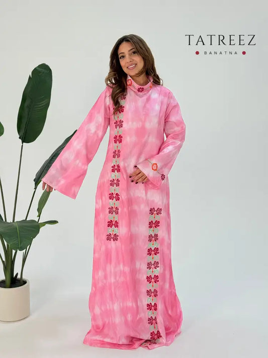 Rana - Eye-Catching Tfta Silk Abaya: Handmade with Beautiful Flower Embroidery One size Clothing & Wearables